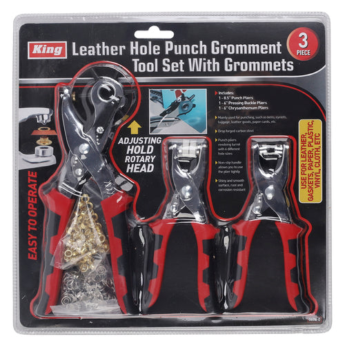 0676-0B - 3-PC LEATHER HOLE PUNCH GROMMET TOOL SET W/ GROMMETS