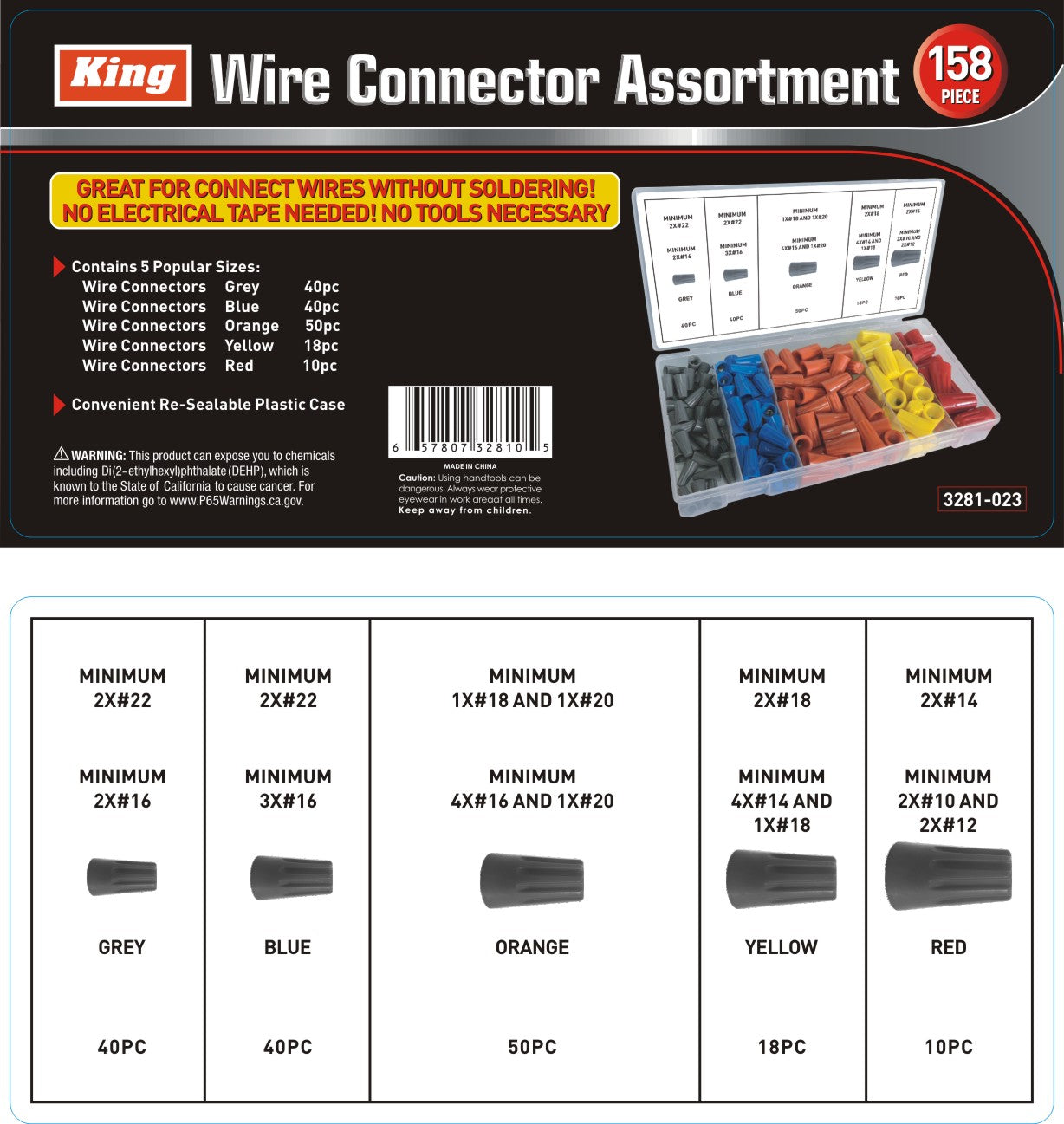 158 Pc Wire Connector Assortment 3281 0 King Tools And Equipment 